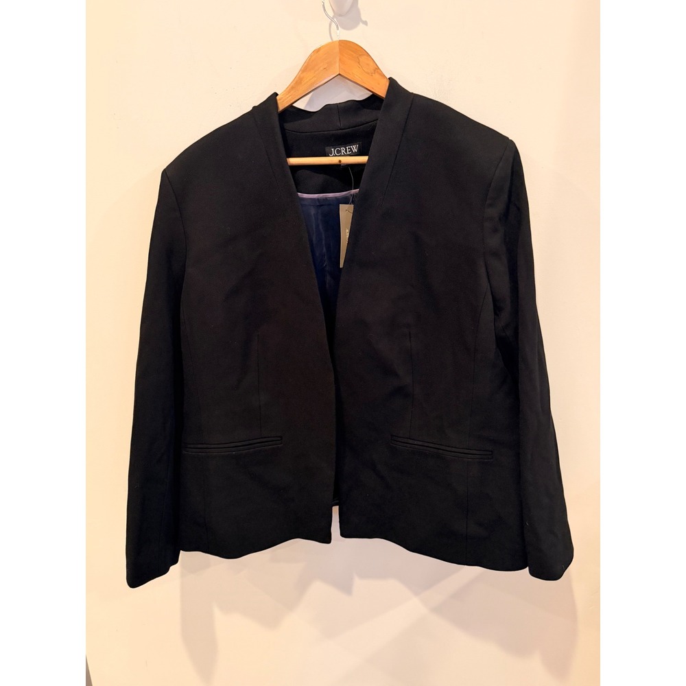 J.Crew Womens Black Collarless Open Front Blazer Jacket CC274 Size 20 NWT